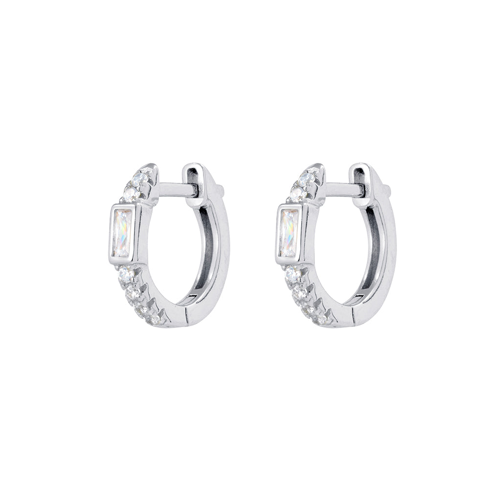Rectangular CZ Details Thin Hoop Earrings - 2 Colours