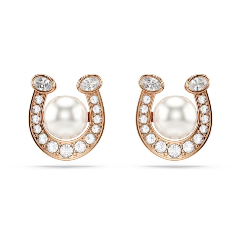 Symbolica Crystal Pearl, White Crystal Pave Horseshoe Rosegold Earring