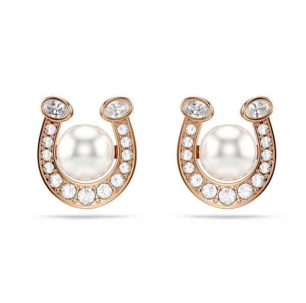 Symbolica Crystal Pearl, White Crystal Pave Horseshoe Rosegold Earring