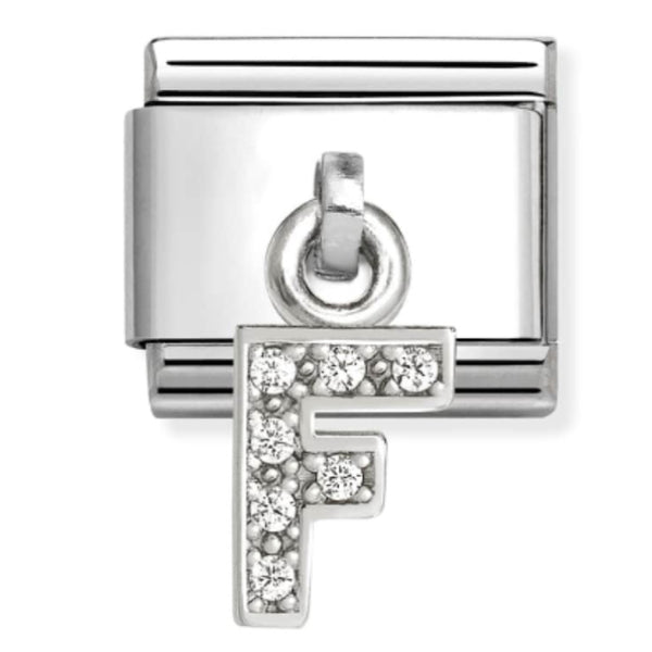 Silver - Letter F with CZ Dangle Charm