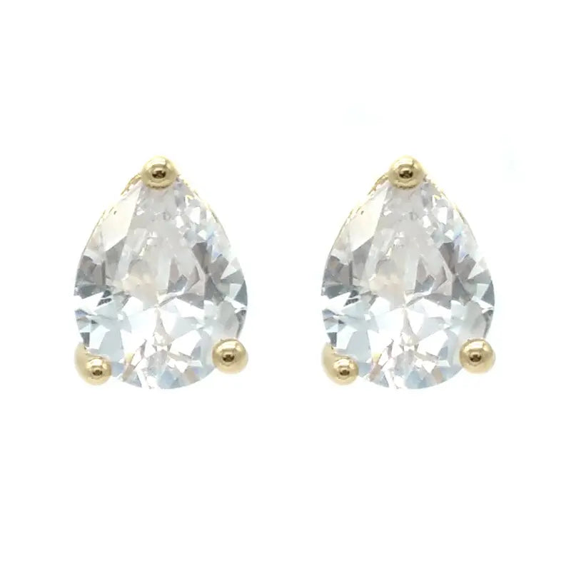 Sparkling CZ Teardrop Cut YGP Stud Earrings