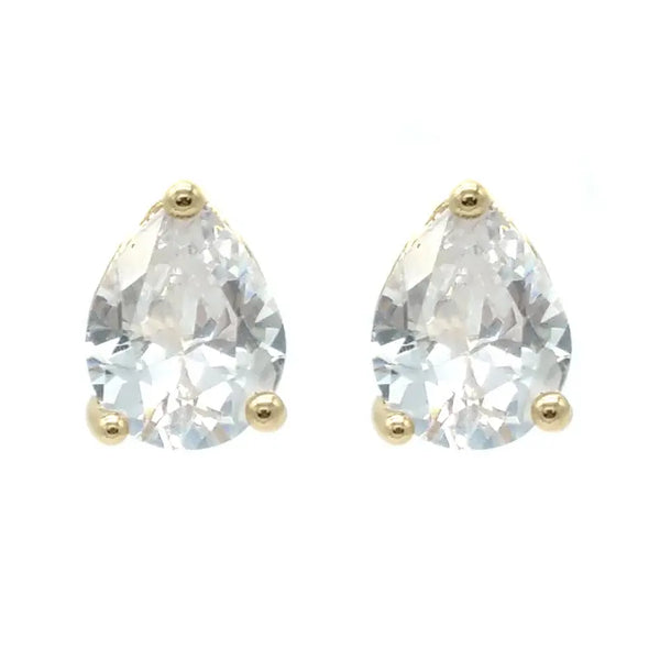 Sparkling CZ Teardrop Cut YGP Stud Earrings