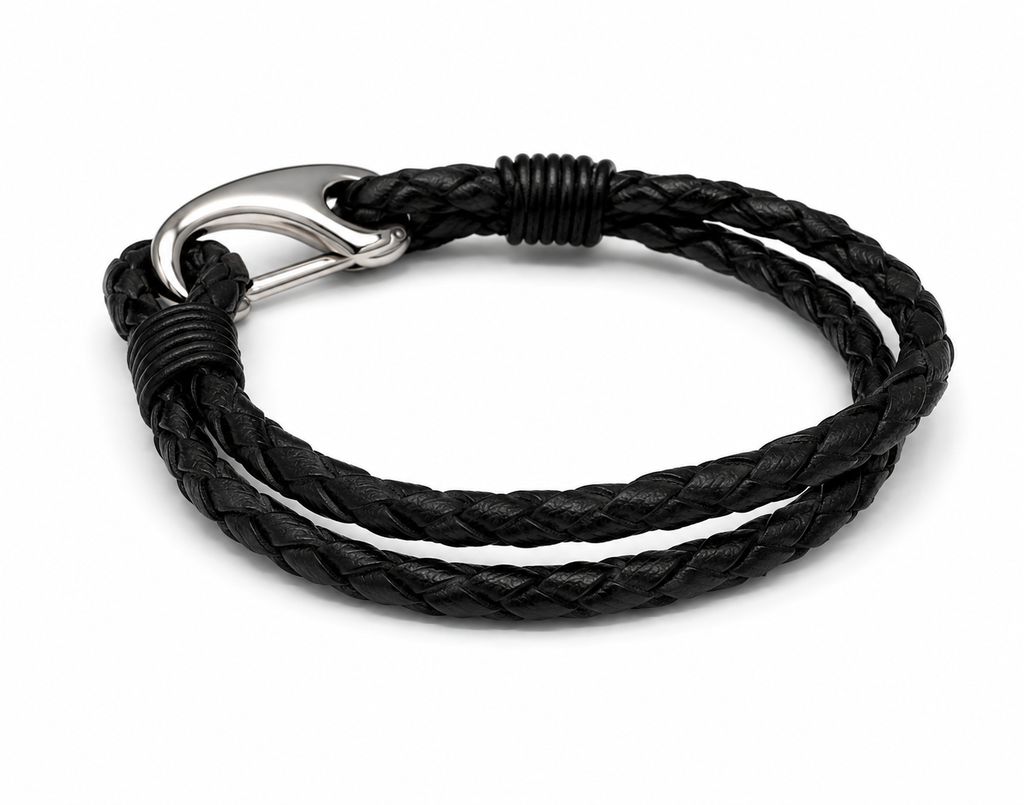 Multi Strand Black Leather Bracelet