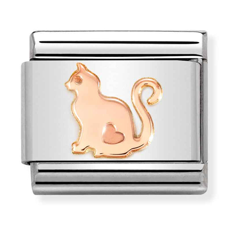 Animals - Cat with Heart Rosegold Charm