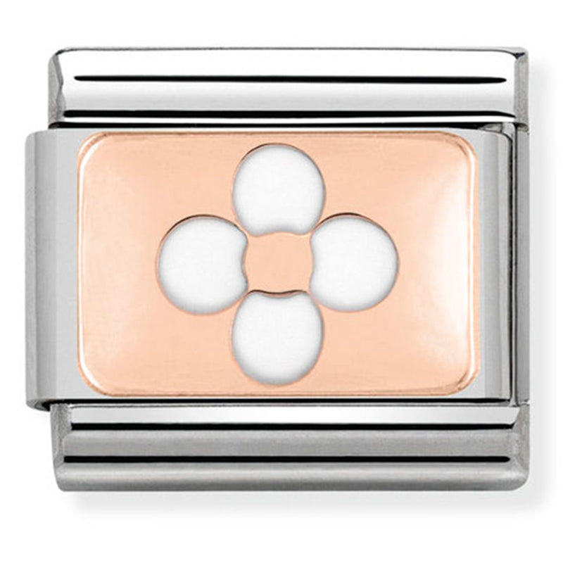 Nature - White Enamel Flower Rosegold Charm