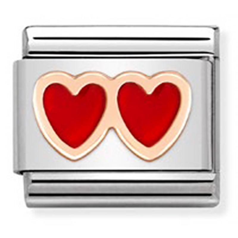 Love - Double Red Heart Rosegold Charm