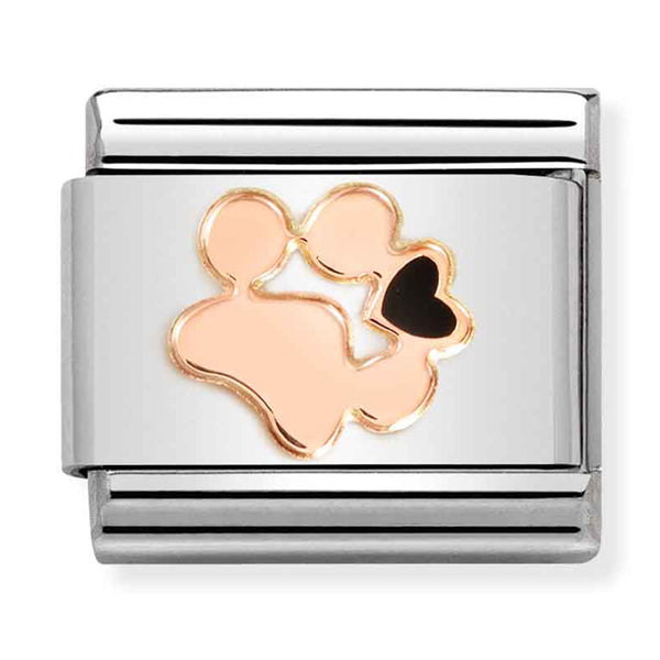 Animals - Paw Print with Black Heart Rosegold Charm