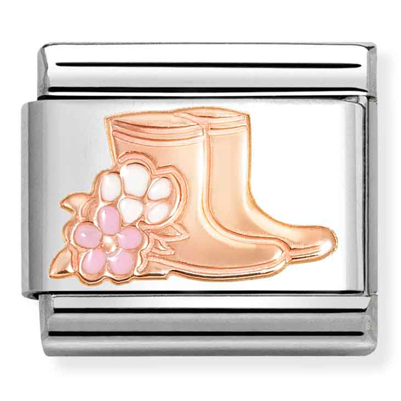Hobbies - Wellies with Flowers Rosegold Charm