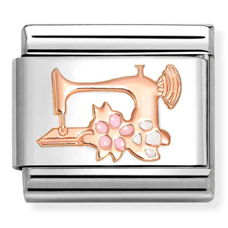 Hobbies - Sewing Machine with Flowers Rosegold Charm