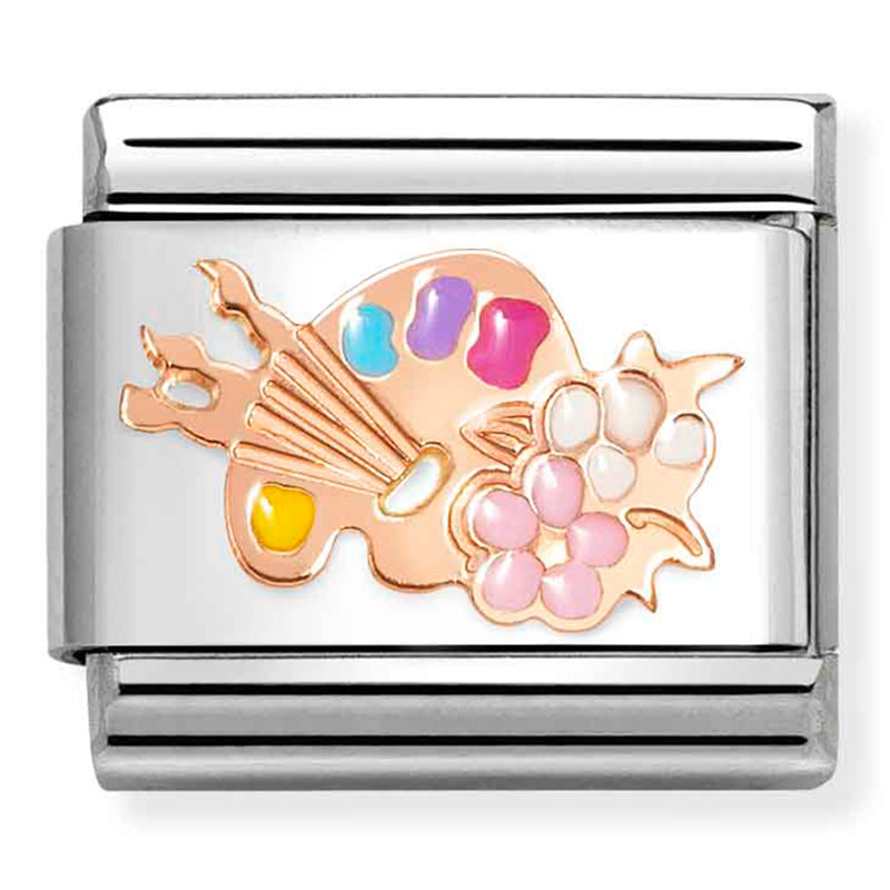 Hobbies - Artist's Palette with Flowers Rosegold Charm