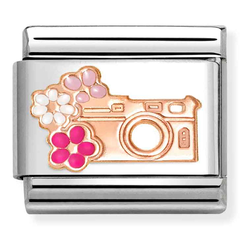 Hobbies - Camera with Flowers Rosegold Charm