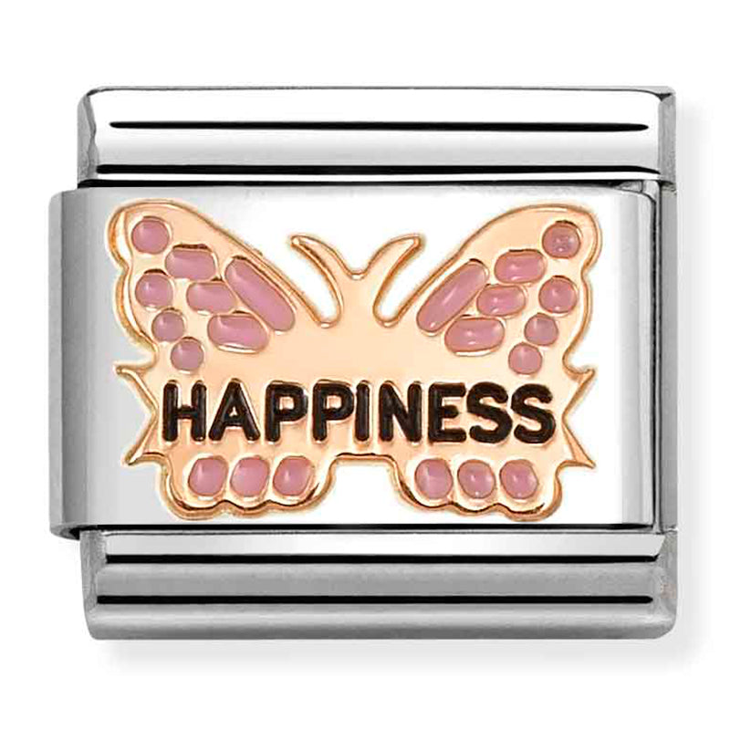 Symbols - Pink ‘Happiness’ Butterfly Rosegold Charm