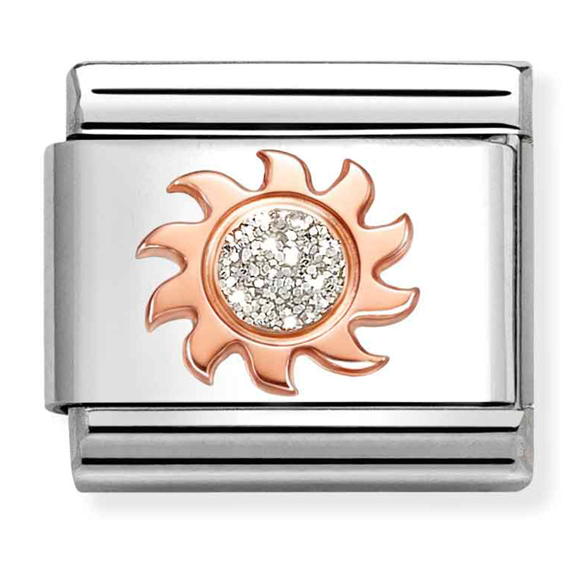 Symbols - Silver Glitter Sun Rosegold Charm