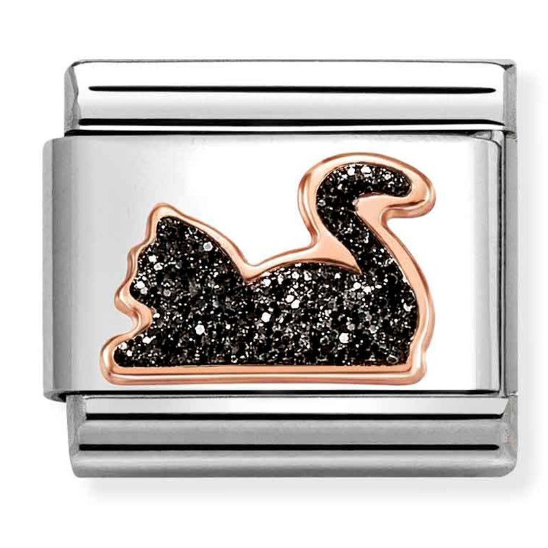 Animal - Black Glitter Cat Rosegold Charm
