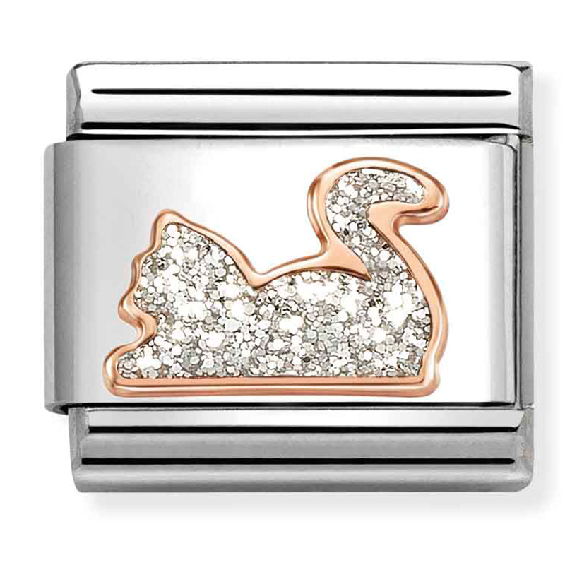 Animal - Silver Glitter Cat Rosegold Charm
