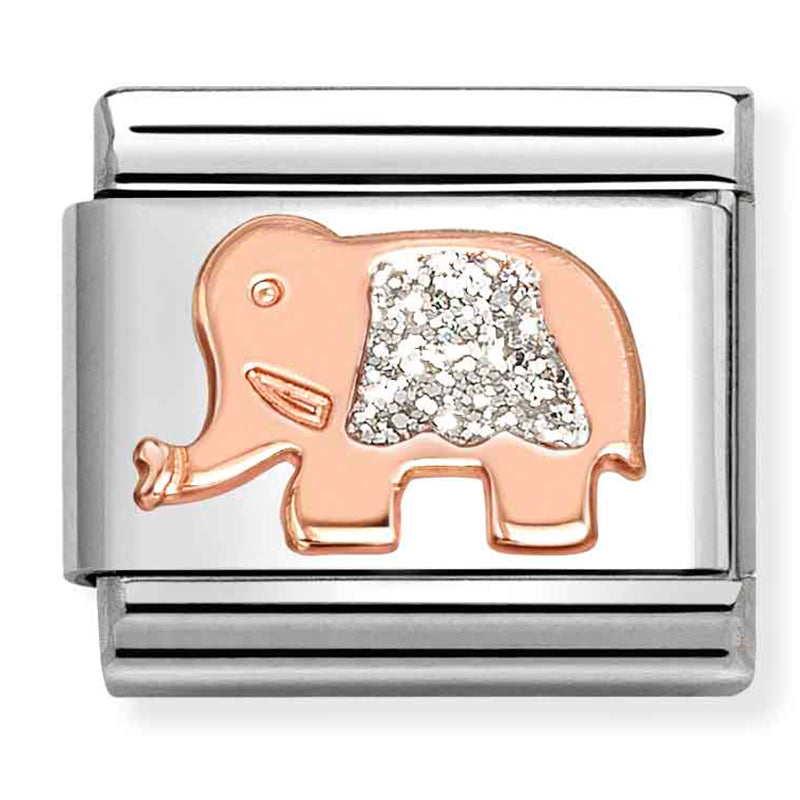 Animal - Silver Glitter Elephant Rosegold Charm