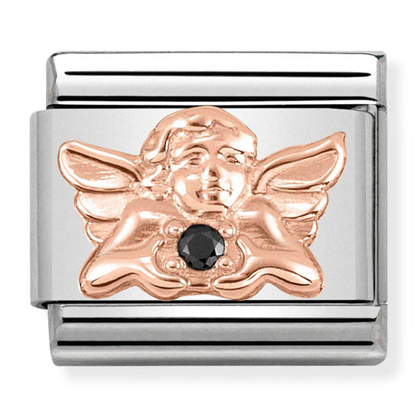 Symbols - Guardian Angel with Black Crystal Rosegold Charm