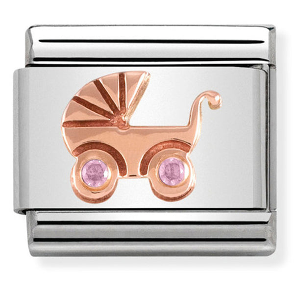 Baby - Pink Pram Rosegold Charm
