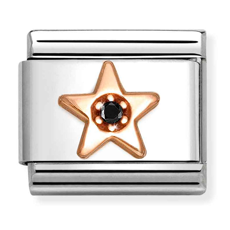 Symbols - Star with Black CZ Rosegold Charm