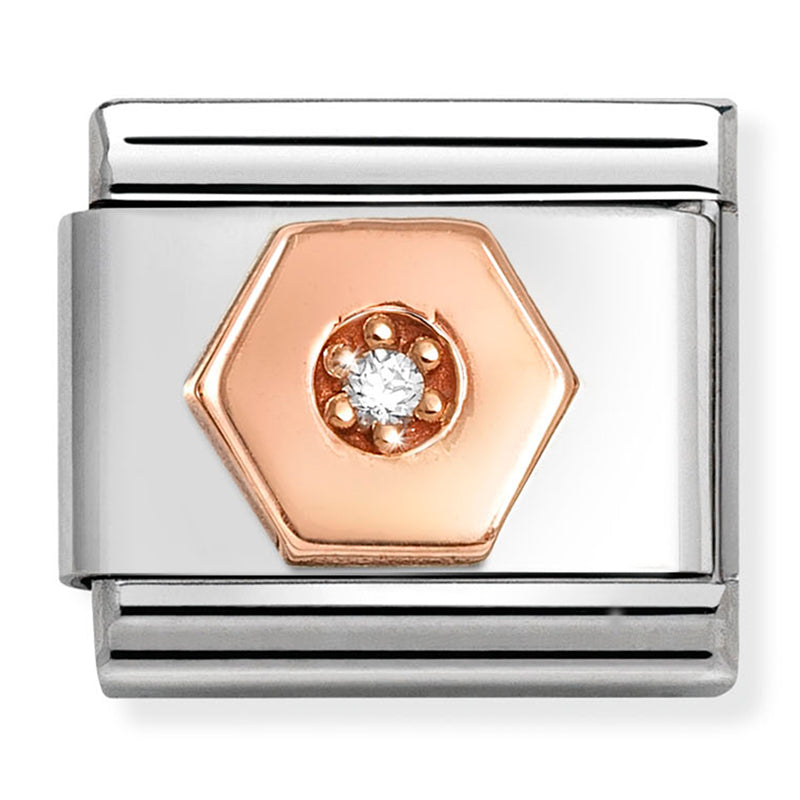 Symbols - Hexagon with CZ Rosegold Charm