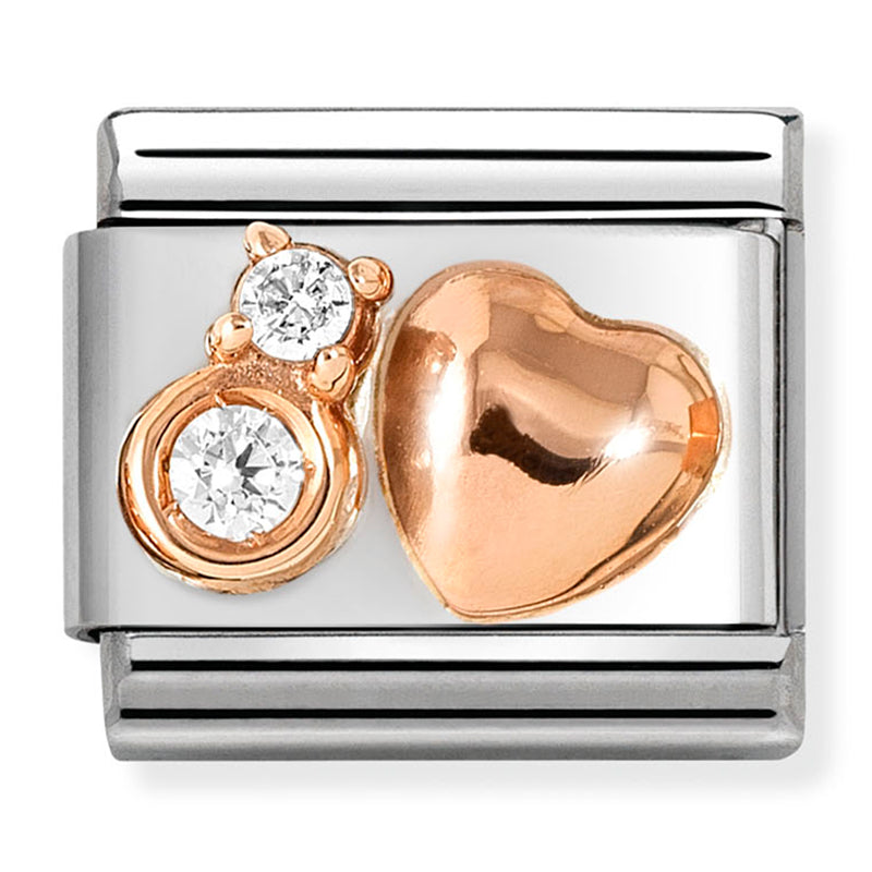 Love - Rounded Heart with CZ Rosegold Charm