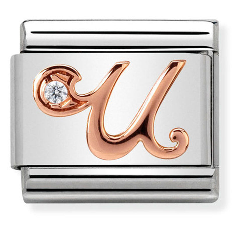 Rosegold - Letter U with CZ Charm
