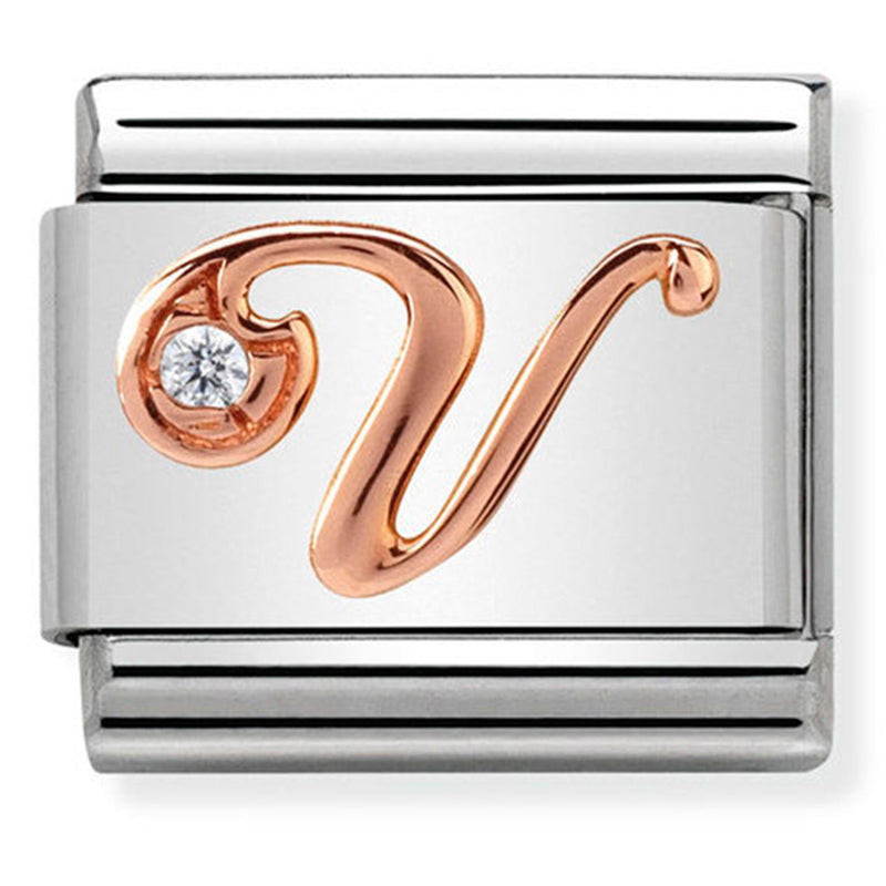 Rosegold - Letter V with CZ Charm