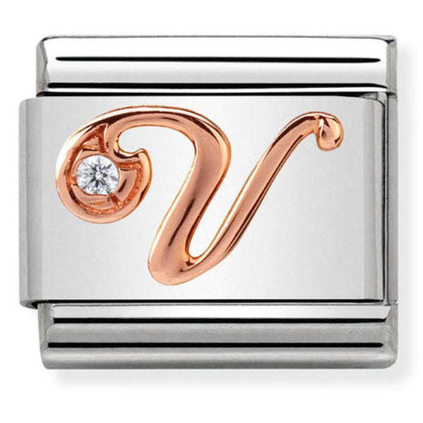 Rosegold - Letter V with CZ Charm