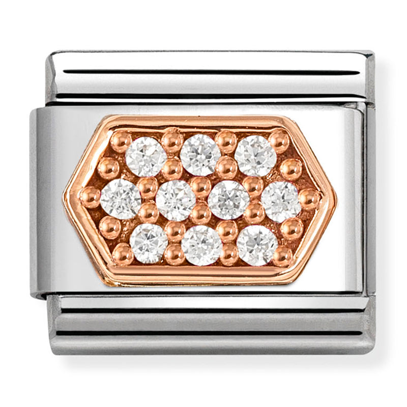 Symbols - White CZ Hexagon Rosegold Charm