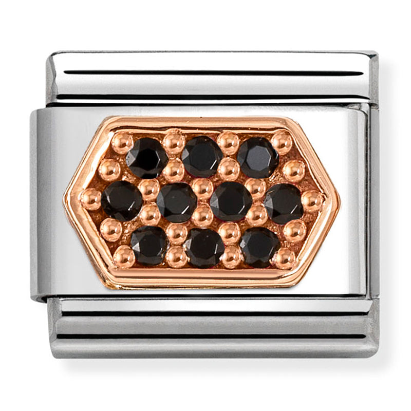 Symbols - Black CZ Hexagon Rosegold Charm