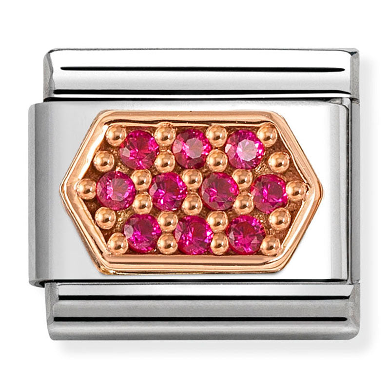 Symbols - Red CZ Hexagon Rosegold Charm