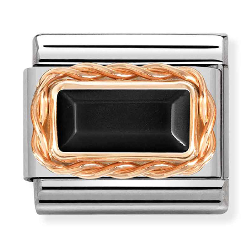 Gemstones - Black Agate Baguette Twisted Setting Rosegold Charm