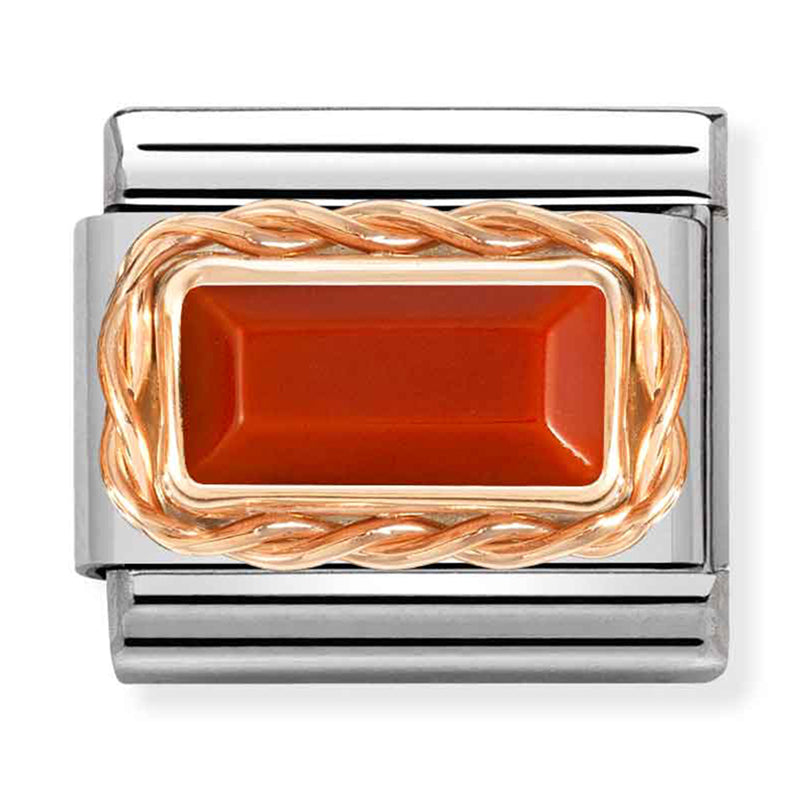 Gemstones - Red Coral Baguette Twisted Setting Rosegold Charm