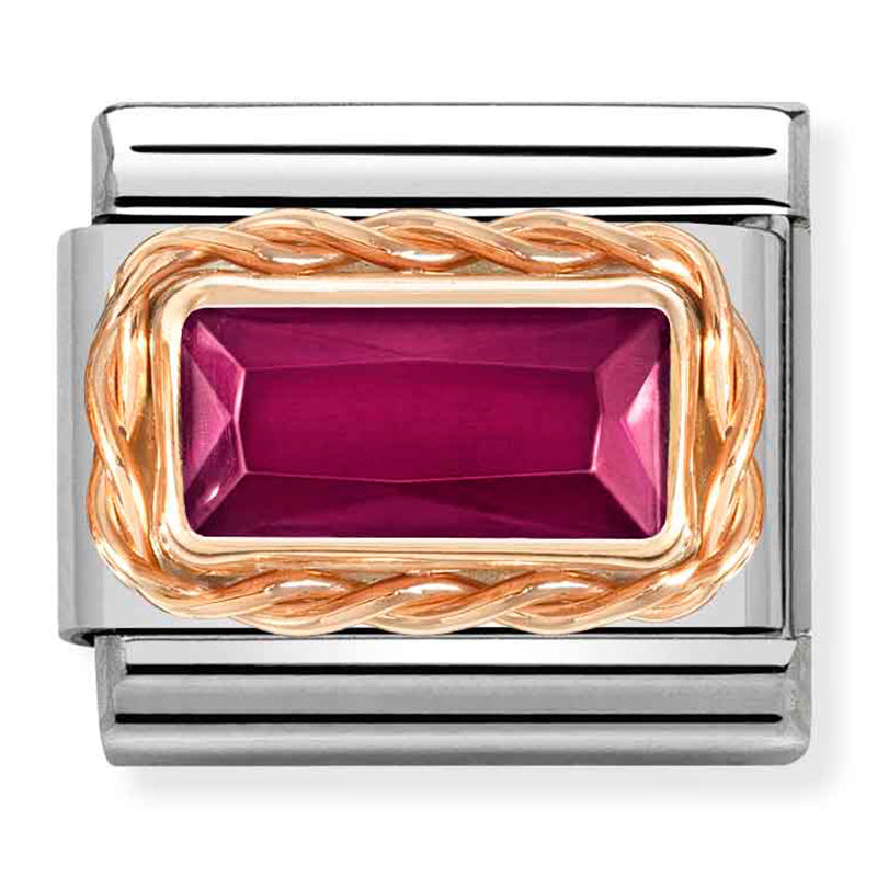 Gemstones - Red Faceted CZ Baguette Twisted Setting Rosegold Charm