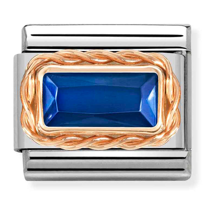 Gemstones - Blue Faceted CZ Baguette Twisted Setting Rosegold Charm