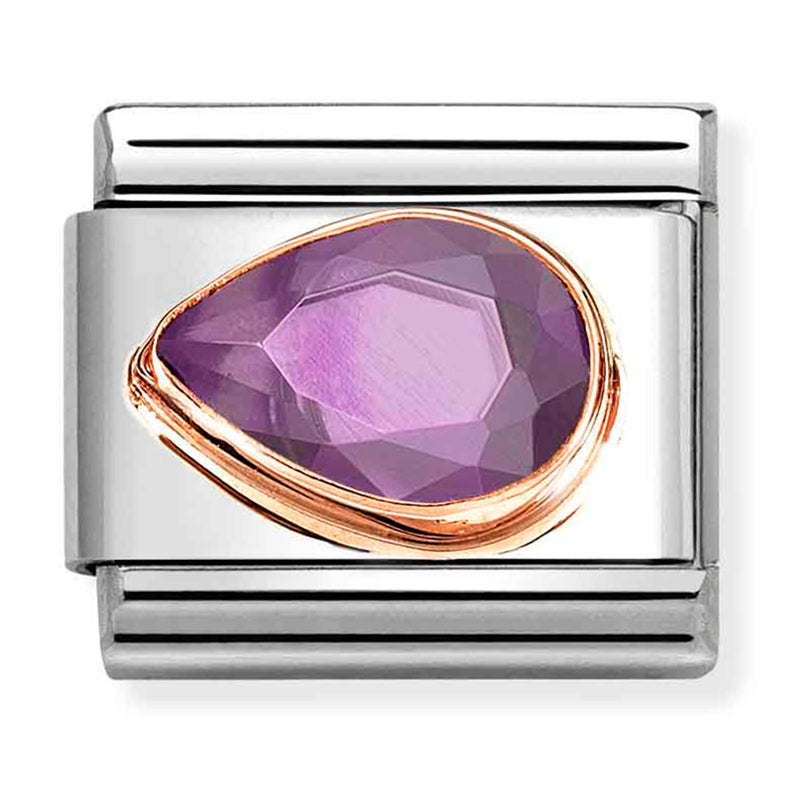 Gemstones - Violet CZ Faceted Left Drop Rosegold Charm