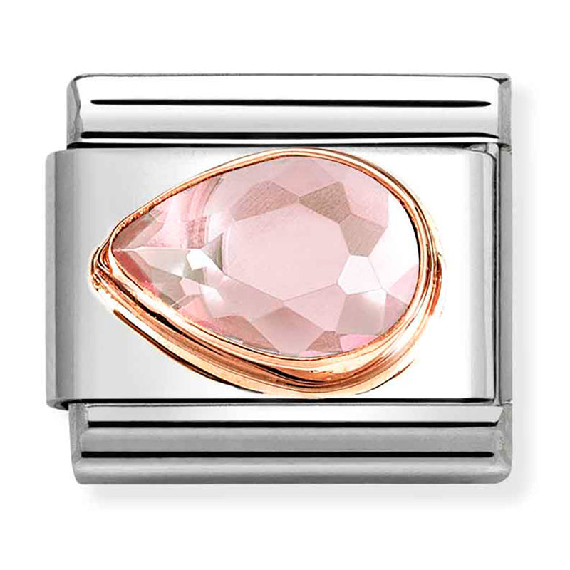 Gemstones - Pink CZ Faceted Left Drop Rosegold Charm