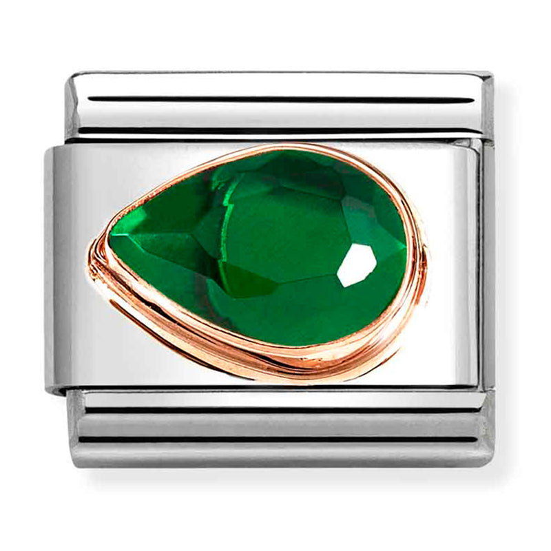 Gemstones - Green CZ Faceted Left Drop Rosegold Charm