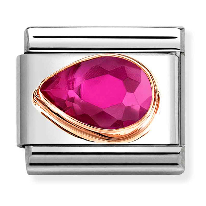 Gemstones - Red CZ Faceted Left Drop Rosegold Charm