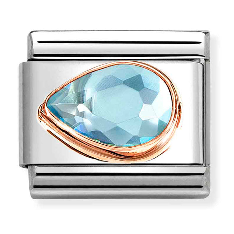 Gemstones - Light Blue CZ Faceted Left Drop Rosegold Charm