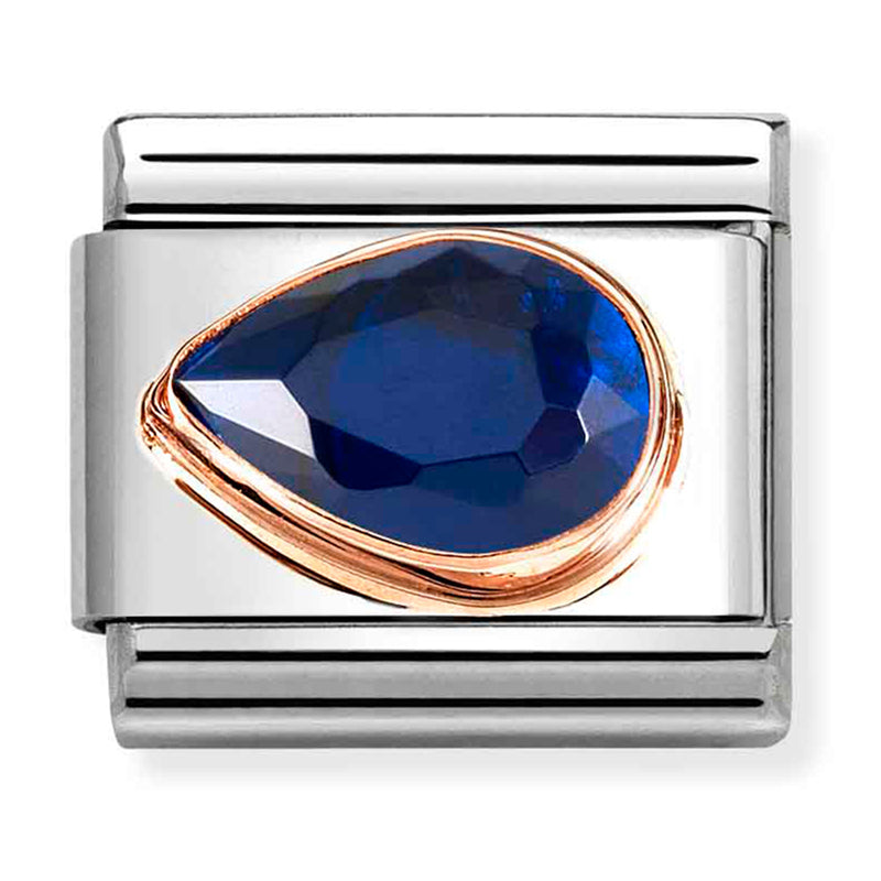Gemstones - Dark Blue CZ Faceted Left Drop Rosegold Charm