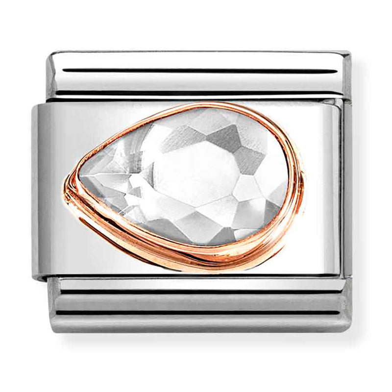 Gemstones - White CZ Faceted Left Drop Rosegold Charm