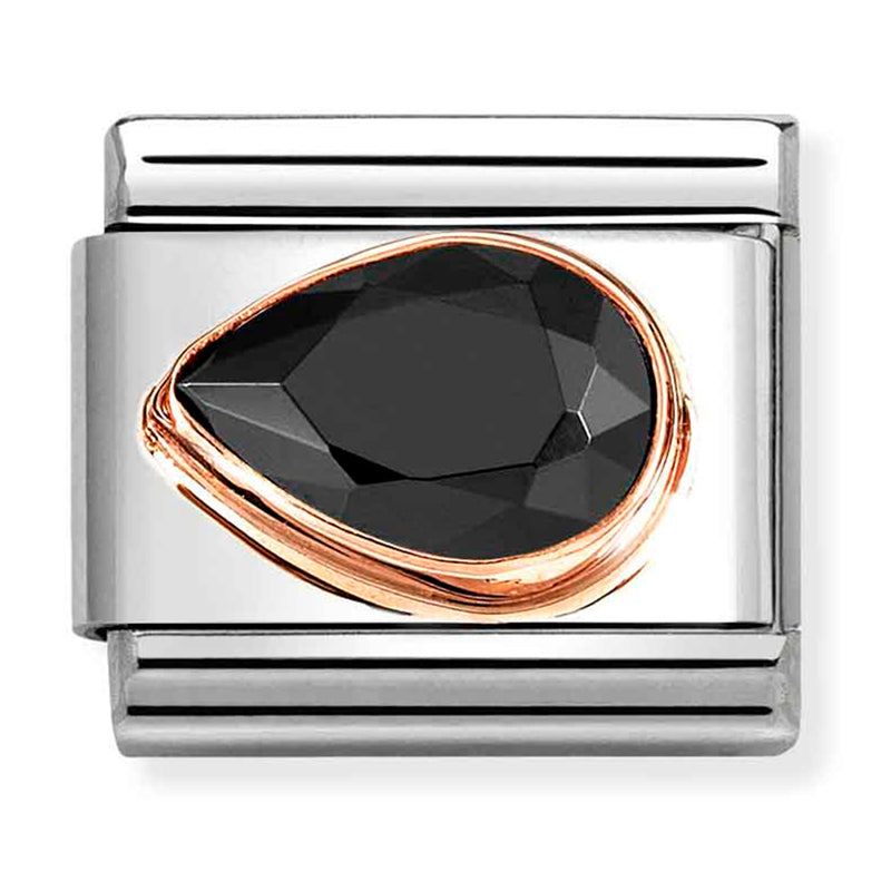 Gemstones - Black CZ Faceted Left Drop Rosegold Charm