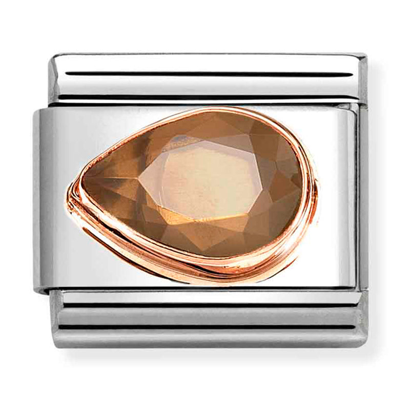 Gemstones - Smokey CZ Faceted Left Drop Rosegold Charm