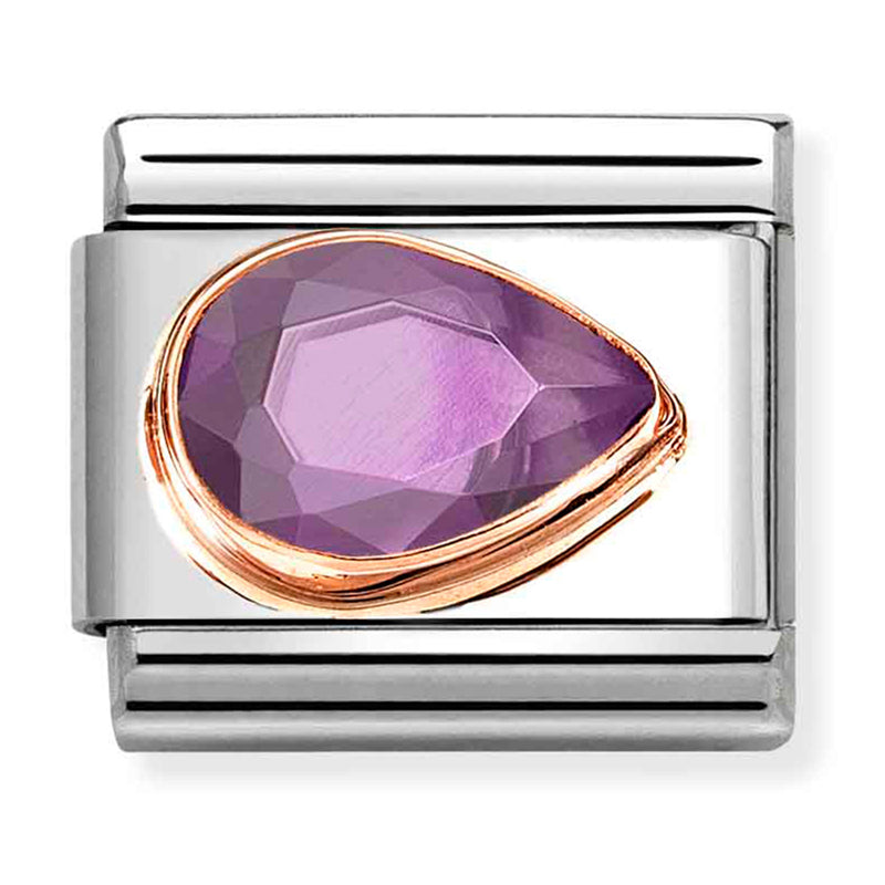 Gemstones - Violet CZ Faceted Right Drop Rosegold Charm