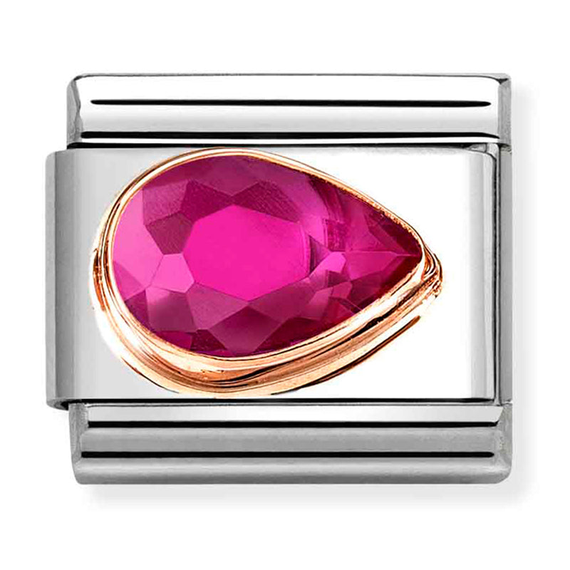 Gemstones - Red CZ Faceted Right Drop Rosegold Charm