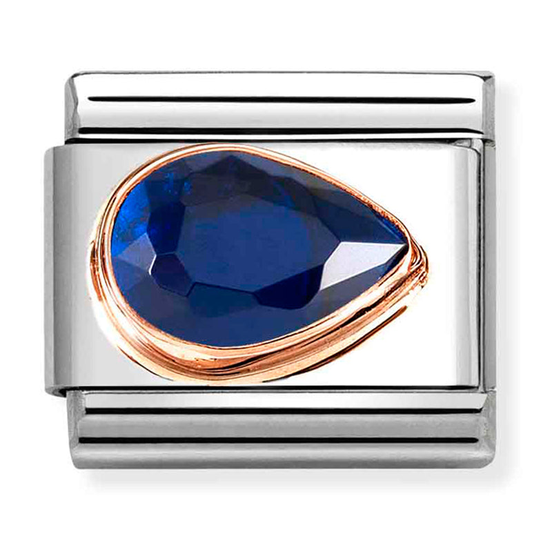 Gemstones - Dark Blue CZ Faceted Right Drop Rosegold Charm