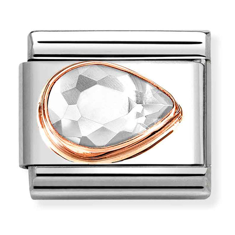Gemstones - White CZ Faceted Right Drop Rosegold Charm