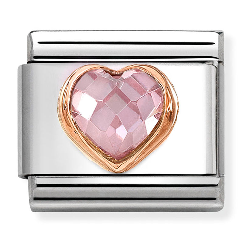 Love - Pink CZ Faceted Heart Rosegold Charm