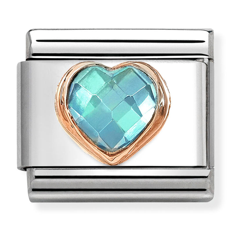 Love - Light Blue CZ Faceted Heart Rosegold Charm
